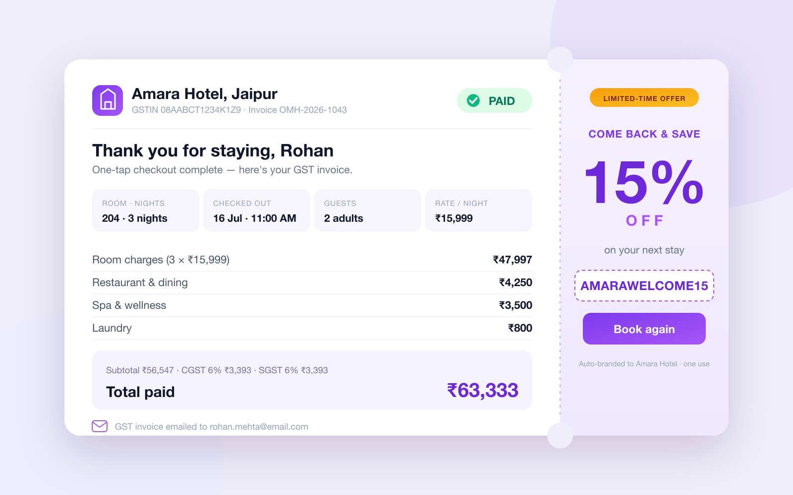 Checkout & instant invoice